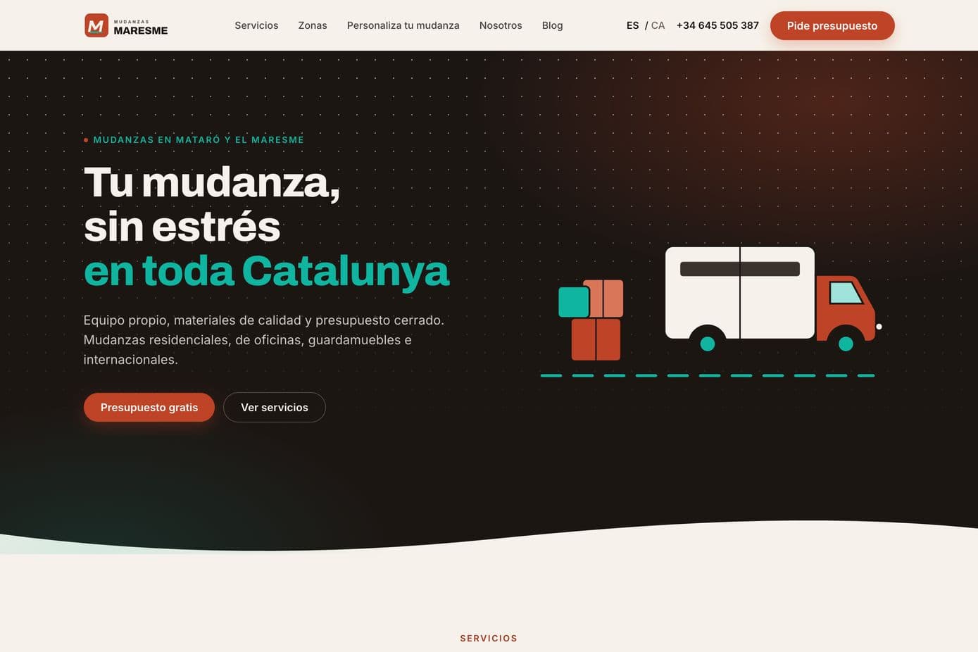 Captura de la web de Mudanzas Maresme