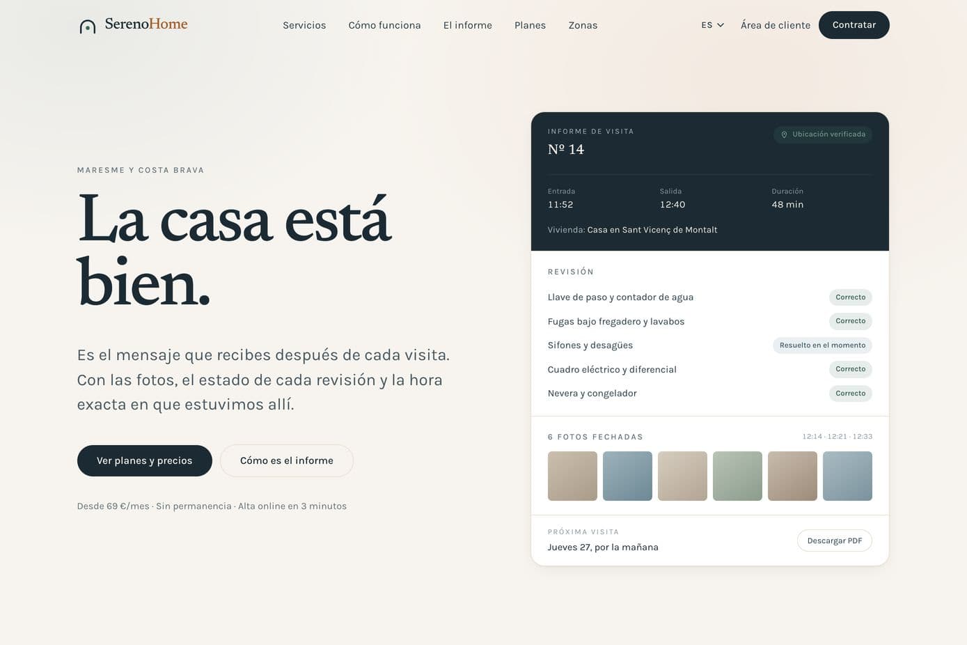 Captura de la web de SerenoHome